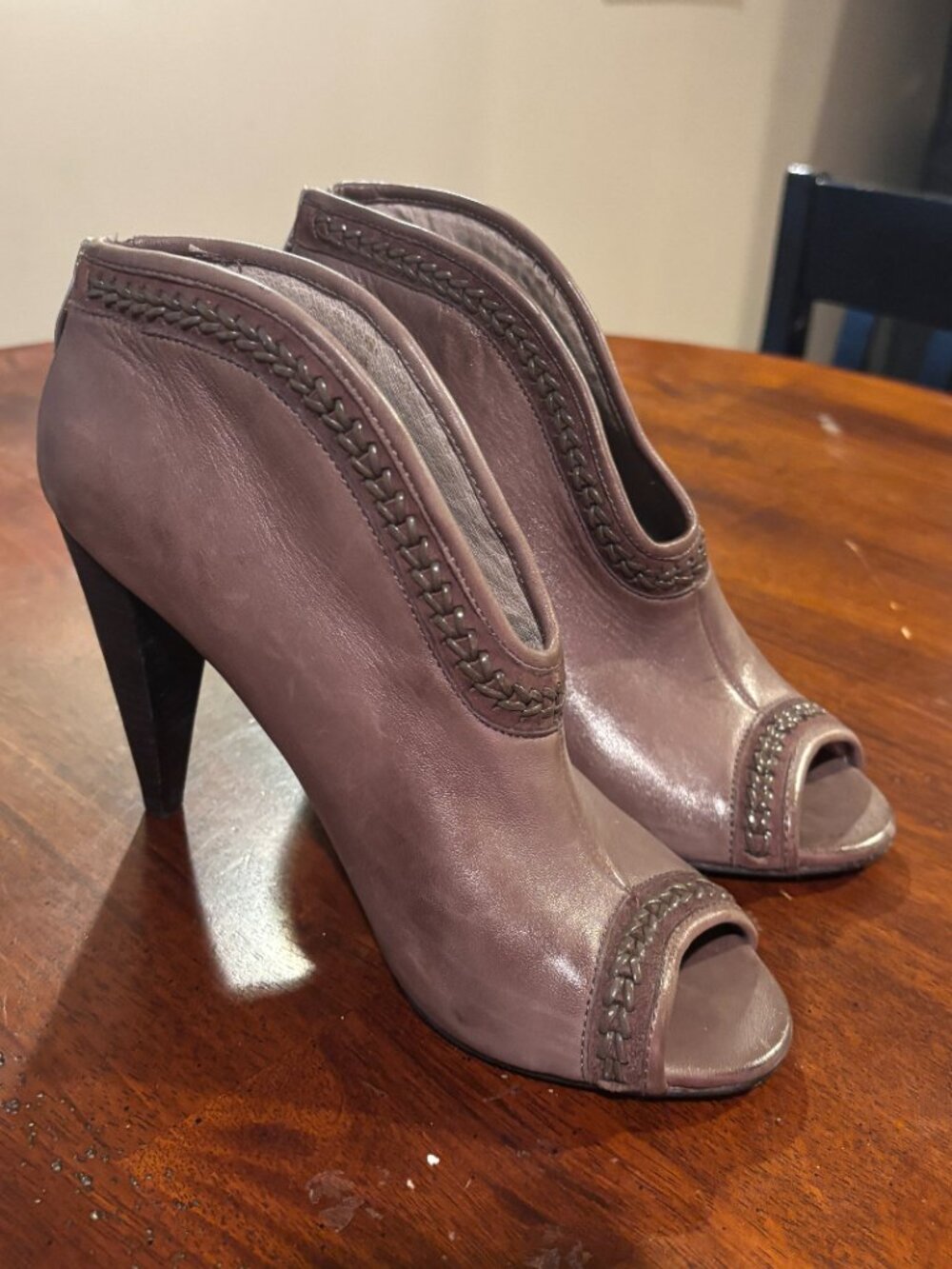 Vince Camuto Taupe Peep Toe Heeled Ankle Booties